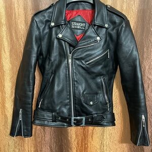 Straight To Hell Commando Black Leather Jacket size 36
